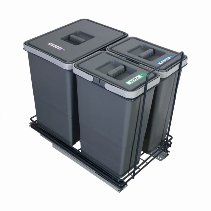 Sortownik śmieci ECOCUBE antracyt do szafki od 40 cm - cichy domyk - 3 kosze 1x18 l + 2x8 l 1 kpl.