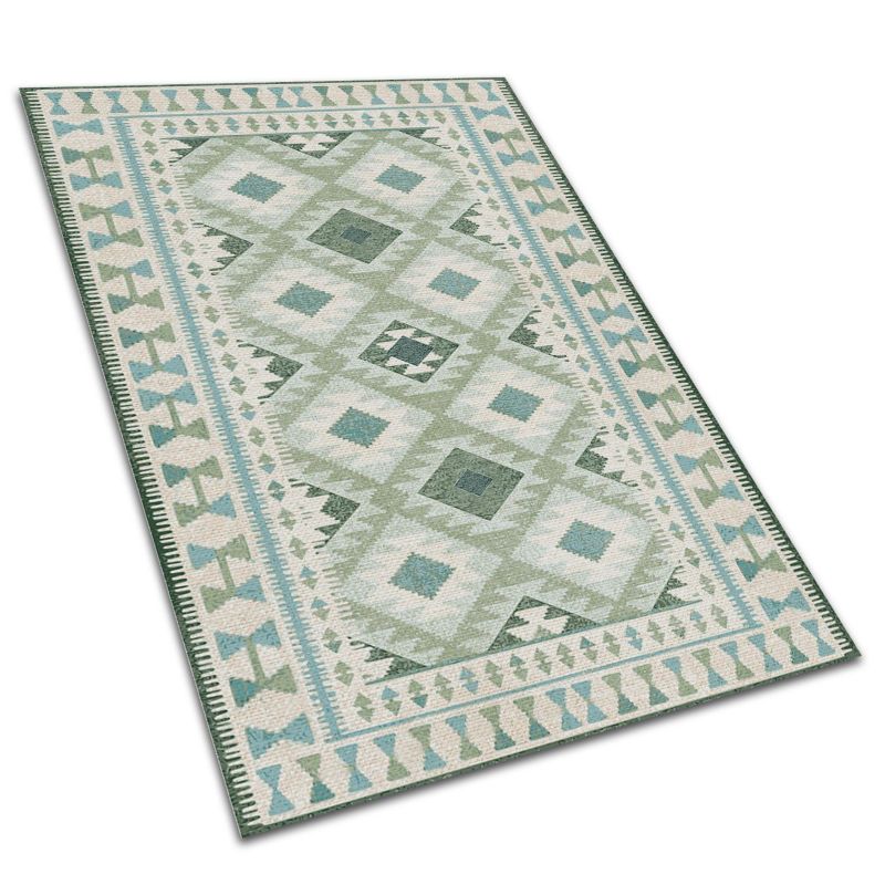 Dywan Tarasowy Tulup 100x150 cm Odporny Na Warunki Atmosferyczne Zielone romby 1 szt.