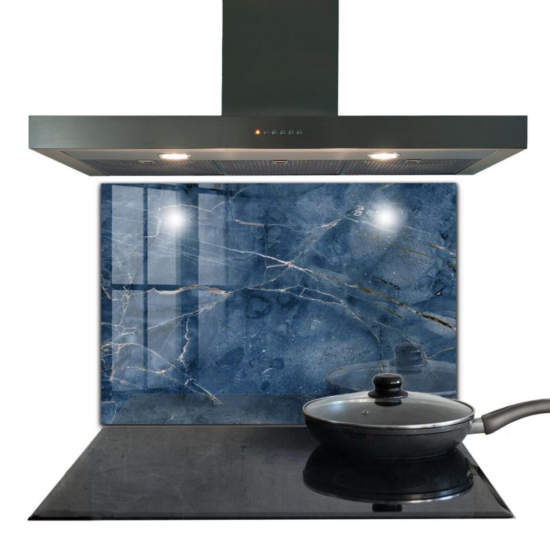 Panel kuchenny Wallfluent 80x60 cm Niebieski Marmur Szklany 1 szt.