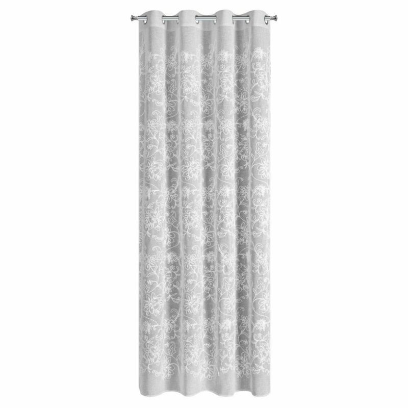 Zasłona Lily EUROFIRANY 140X250 Cm Biała Haftowane Kwiaty Przelotki 1 szt.