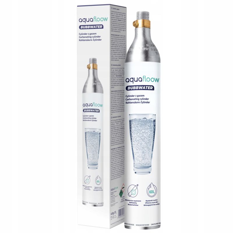 Nabój CO2, AquaFloow, do saturatora AquaFloow Bubbwater, cylinder, do gazowania wody, wielokrotnego użytku, 1szt