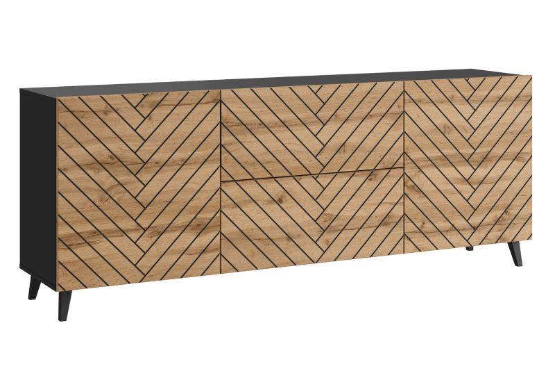 Komoda RTV MINIO go for it LOKET 180cm, czarny/dąb wotan MDF wzór M7, 1 szt.