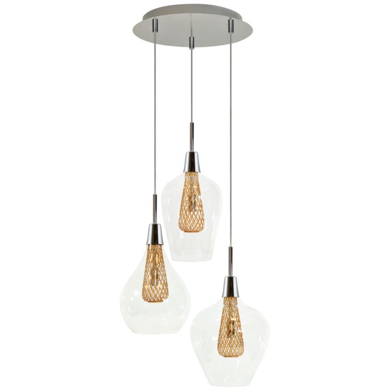 Lampa wisząca Polux Dyson 8061 chromowana przezroczysty-złota 30 cm szerokości 3xG9 x 5W 1 szt.