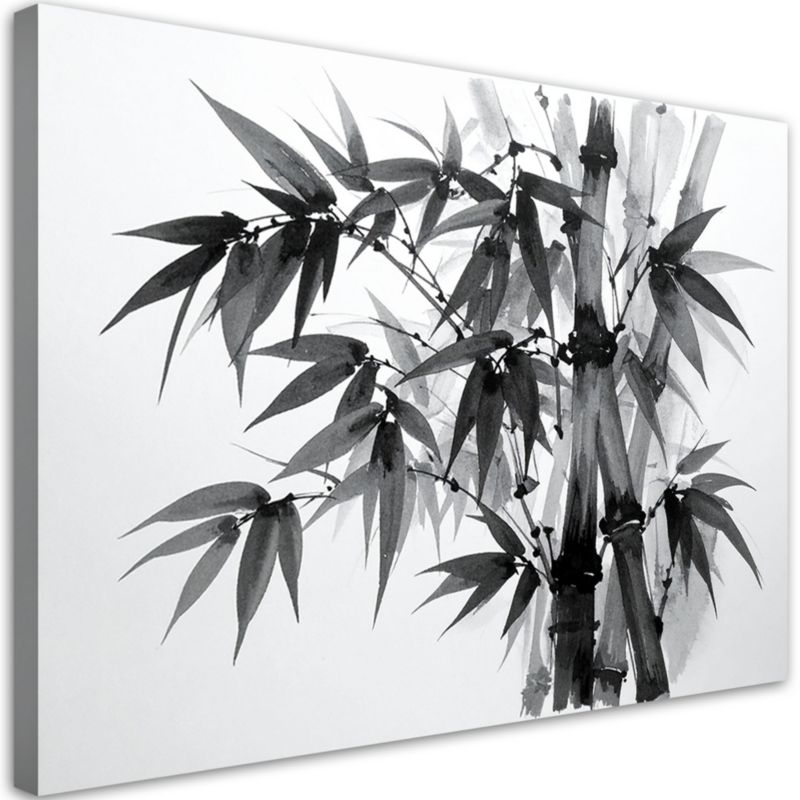 Obraz do salonu sypialni Feeby Bambus liscie czarno biały 90x60cm 1szt