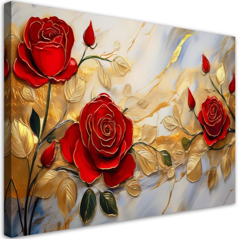 Obraz do salonu sypialni Feeby Kwiaty Róże Złoto Marmur 100x70 cm 1 szt