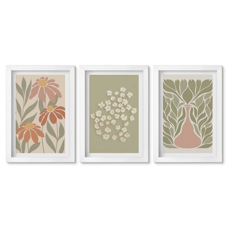 Obrazy w białej ramie Tulup 20x30 cm Kwiatowe motywy boho wzory Galeria ścienna 1 kpl