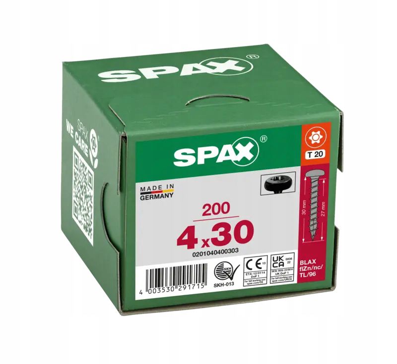 Wkręty Do Drewna Spax 4X30Mm,Pełny Gwint, Łeb Talerzowy, Czarne 200Szt.