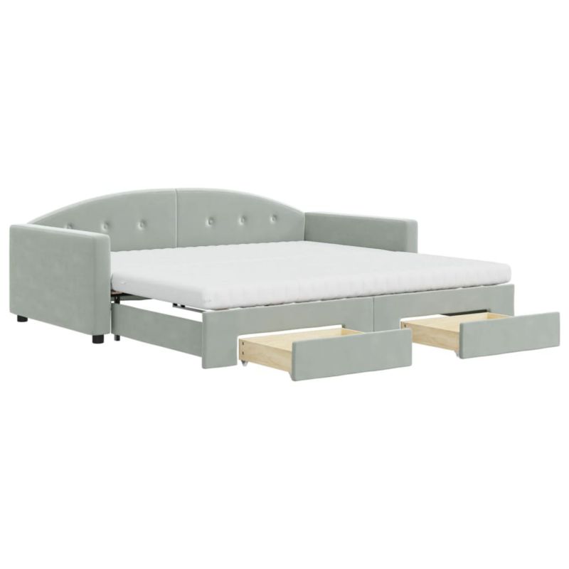 Sofa rozkładana WaszeMeble 100x200 cm Jasnoszary aksamit z szufladami WM-3197380 1 szt.