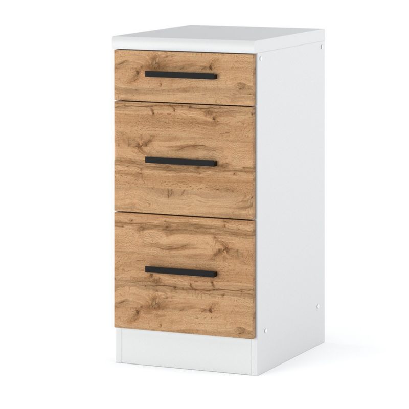 Szafka Kuchenna Hurtownia-Mebli Stojąca Z Szufladami Blanka dolna D40-3SZ 40cm Biały Mat Dąb Wotan 40x47x85 cm 1szt.