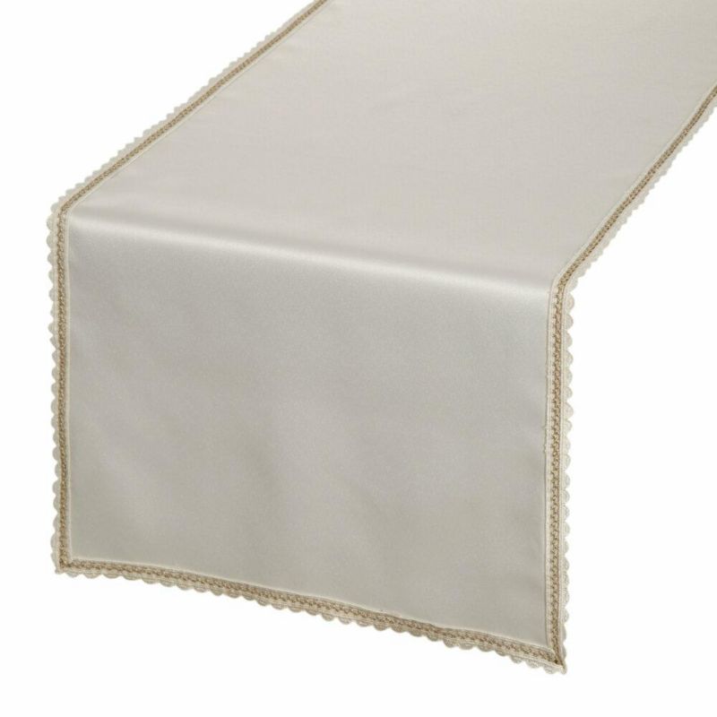 Bieżnik LACE Eurofirany 40 x 180 cm kremowy z szampańskim haftowanym zdobieniem 1 szt.