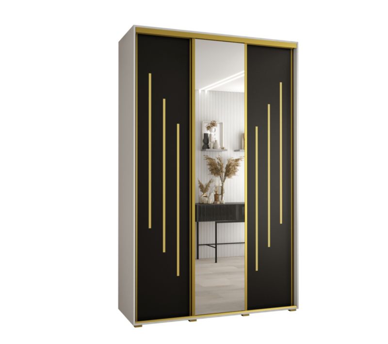 Szafa przesuwna Abiks DAVOS 9 wysoka szer.150cm gł.60cm biały/czarny/złoty 1szt.
