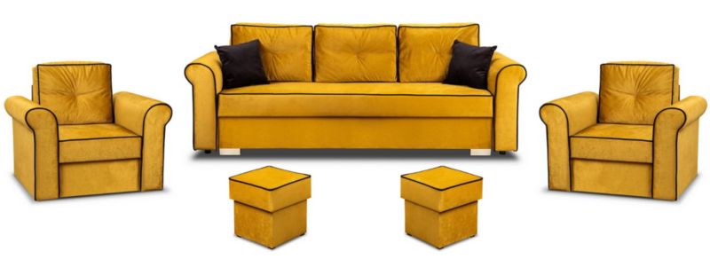 Zestaw Wypoczynkowy Bonni Merida Sofa + 2x Fotel i Podnóżek Żółty 1kpl.