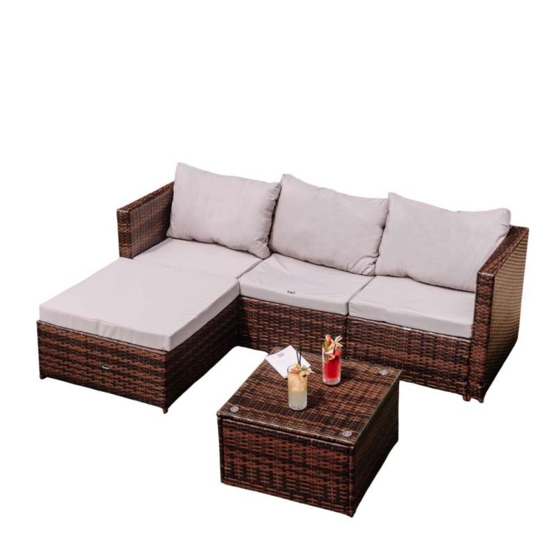Narożnik Ogrodowy Wypoczynkowy z poduszkami FERANI TAHITI ZH-101-BR Zestaw Mebli 193x136cm + stolik 57x57x30cm brąz/krem 1szt.