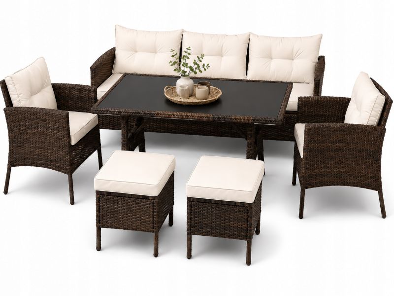 Meble Ogrodowe Corciano Costa Zestaw Komplet sofa fotele pufy stolik 1kpl