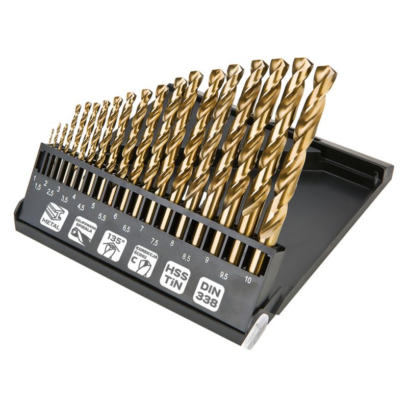 Wiertła do metalu NEO TOOLS HSS-TiN 1.0-10.0 mm, zestaw 19 szt. 1 kpl