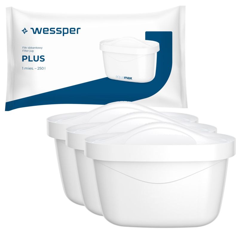 Filtr wody, Wessper Aquamax Plus, wkład, do dzbanka filtrującego, zamiennik do Brita Maxtra+, Dafi Unimax, Aquaphor, 3szt.