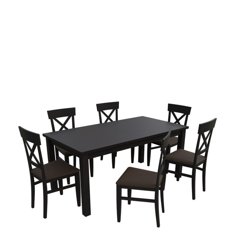 Zestaw RO21 MIRJAN 24 Stół rozkładany S18-L 80x160/200 + 6 krzeseł K64 wenge + gorzka czekolada 1 kpl.