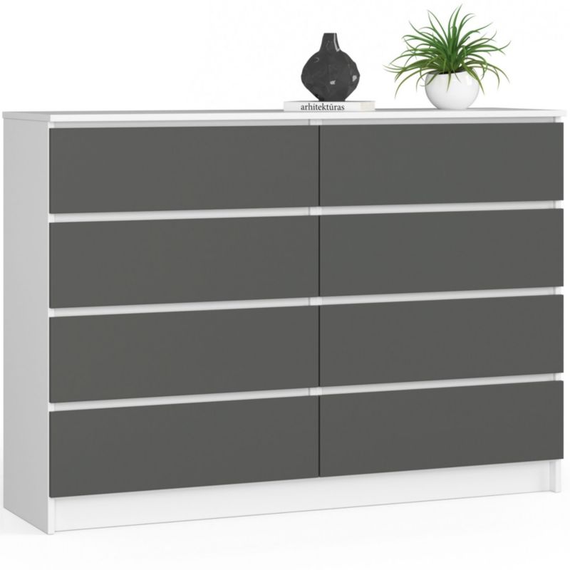 Komoda Akord K140 Biała 138 cm 8 szuflad kolor Grafit Szary mat 138x40x99 cm 1 szt.