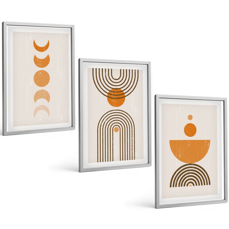 Zestaw 3 Obrazów w Srebrnej Ramie ArtPrintCave 40x60 cm Galeria Ścienna Boho minimalistyczne dekoracje 1 kpl.