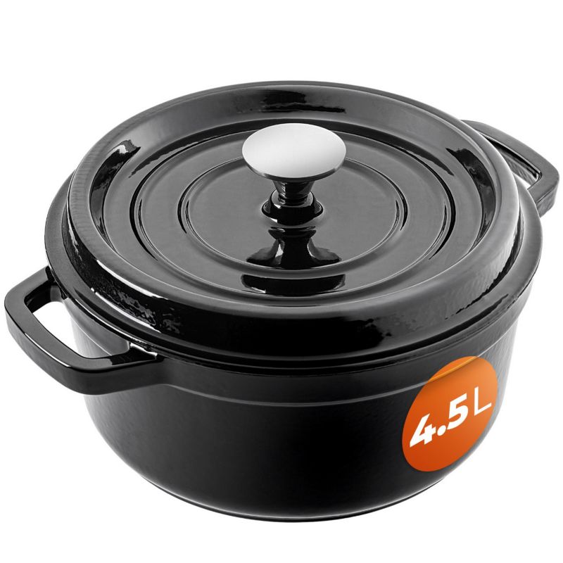 Garnek KADAX Żeliwny 4,5l Emaliowany Z Pokrywą Indukcja Gaz Czarny 23cm 1 szt.
