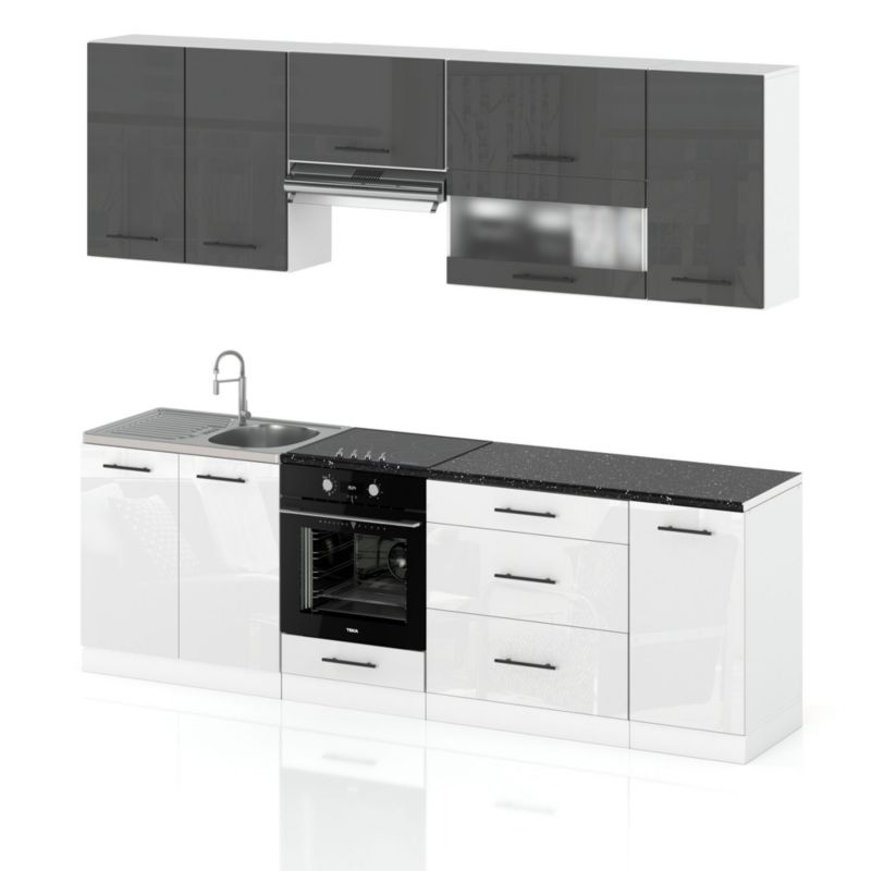 Zestaw Kuchenny Hurtownia-Mebli Z Blatem Kuchnia Marocco 260cm Biały Mat Szary Połysk/Biały Połysk 260x52x157 cm 1szt.