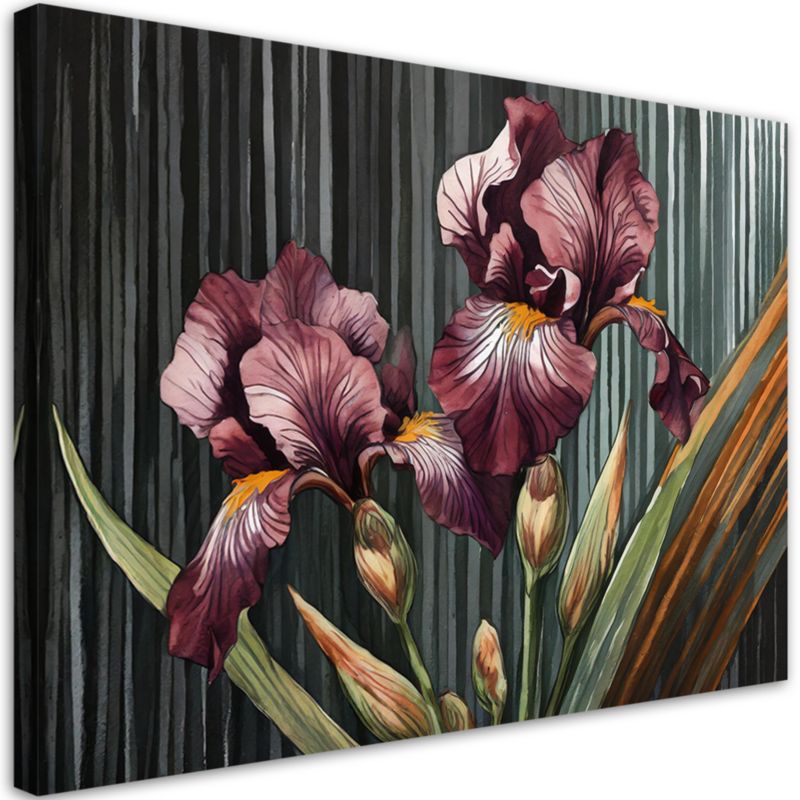Obraz do salonu sypialni Feeby Burgundowe Irysy Kwiaty 120x80 cm 1szt