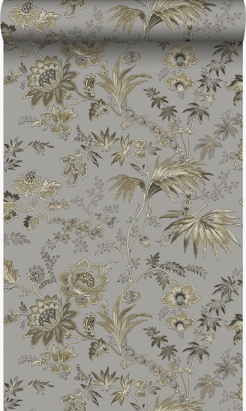 Tapeta Origin Wallcoverings kwiaty szaro-szarymIbrązowym 53 cm x 10.05 m - 1 rol.