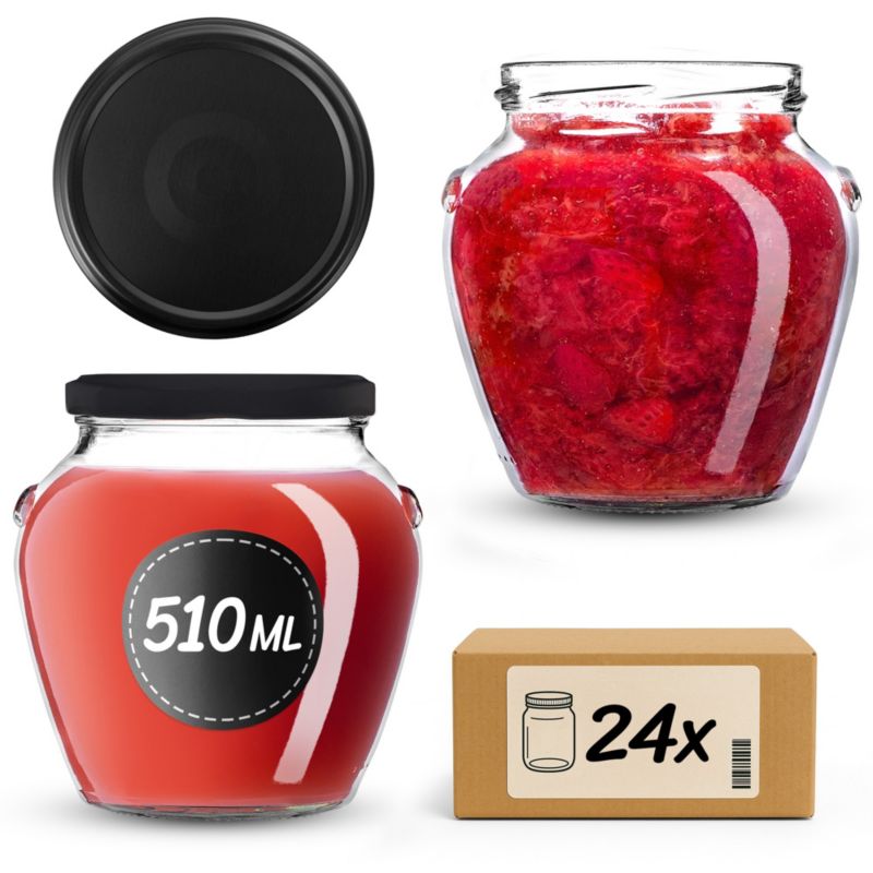 Słoiki KADAX na przetwory 510ml + wieczka "Czarny mat" 82 mm 24 szt.