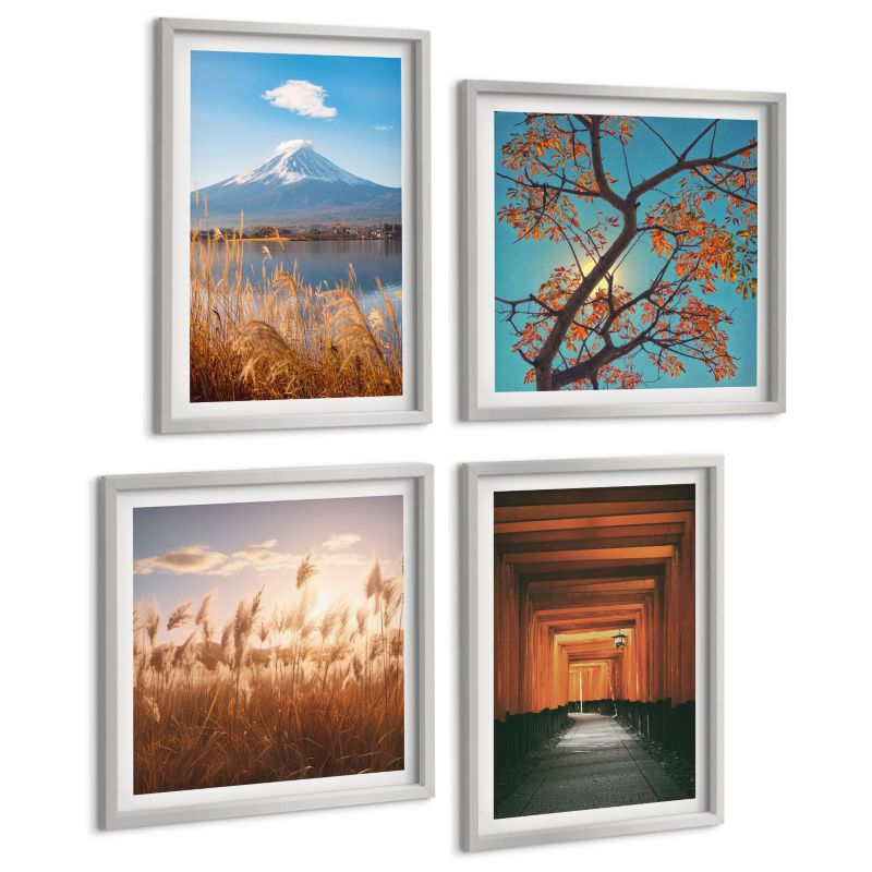 Czteroczęściowy Zestaw Obrazów ArtPrintCave (2x50x50+2x40x60cm) Srebrna rama Japońskie krajobrazy natura 1 kpl.