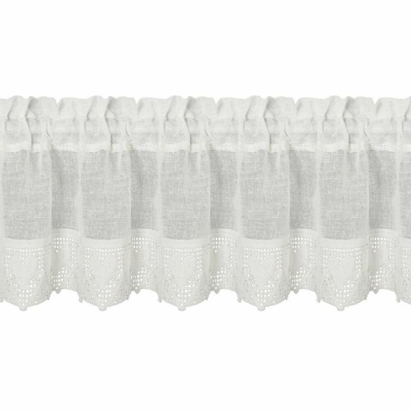 Zazdrostka DORIS Eurofirany 30 x 150 cm kremowa etamina zdobiona szeroką koronką z serduszkami 1 szt.