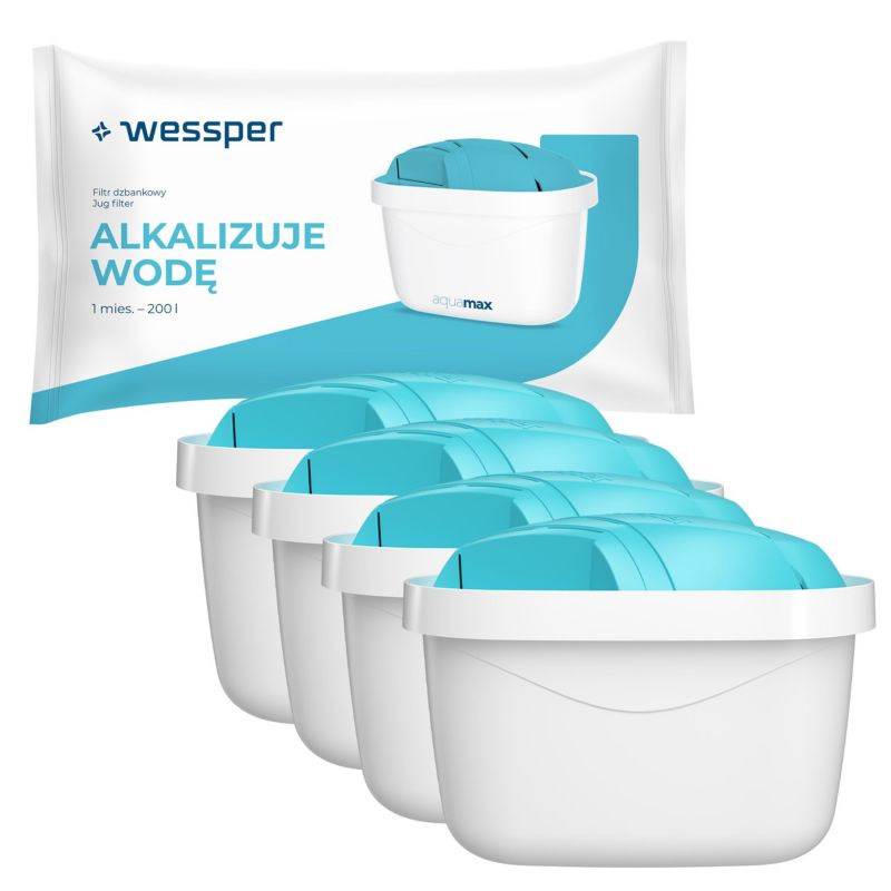 Filtr wody, Wessper, alkalizujący, wkład do dzbanka filtrującego, zamiennik do Brita Maxtra+, Dafi Unimax, Aquaphor, 4szt.