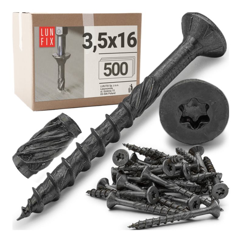 Wkręty ciesielskie Lun Fix czarne stożkowe 3,5x16mm 500szt.