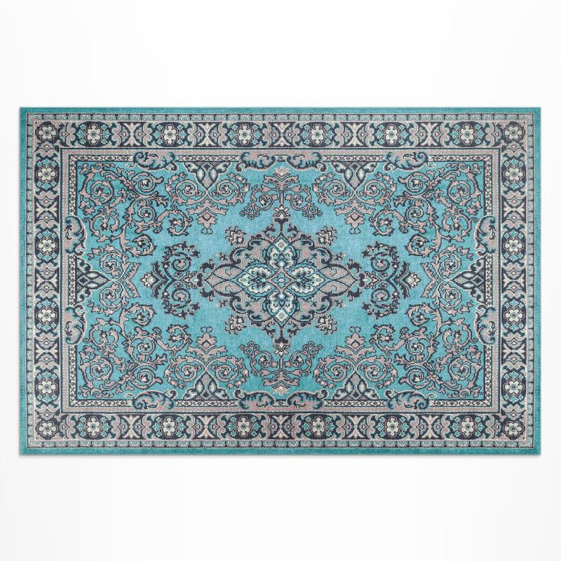 Dywan Winylowy Z Nadrukiem Wallfluent 120x180 cm Błękitny dekoracyjny wzór motyw roślinny 1 szt.