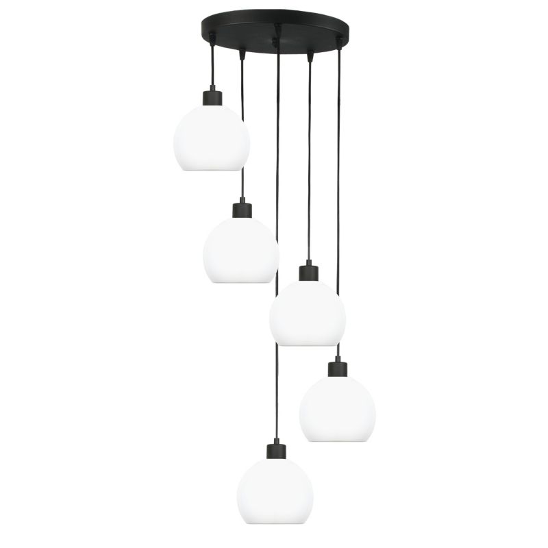 Lampa wisząca EDYLIT kaskada 5xE27 czarna białe kule loft KOZUB 14-600 1 szt.