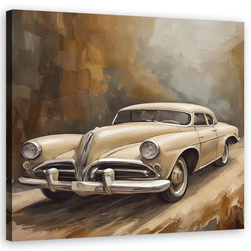 Obraz do salonu biura Feeby Samochód Retro Vintage Beżowy 40x40cm 1szt