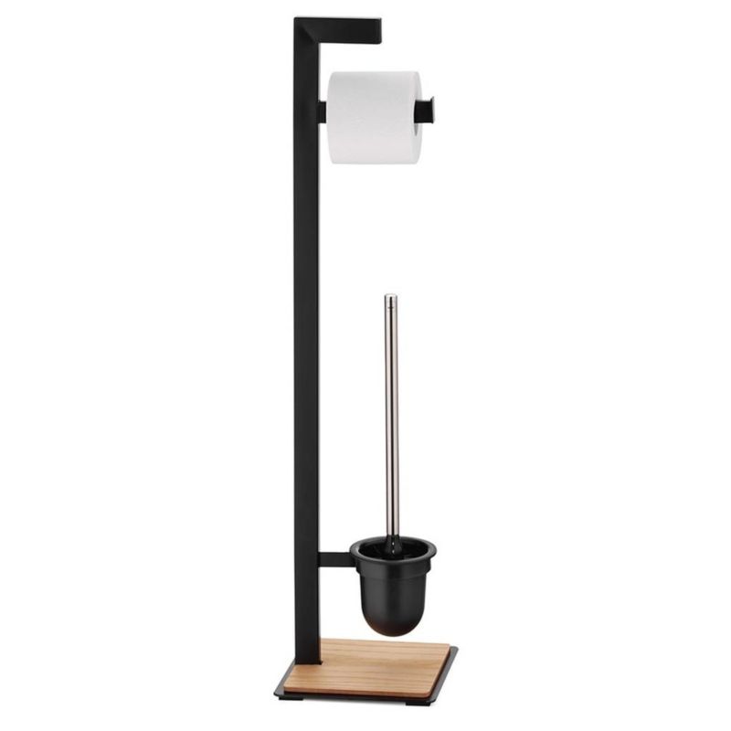 Stojak na papier toaletowy ze szczotką wc Kela Oak czarny/drewno 1 szt.