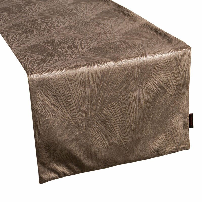 Bieżnik GOJA PIERRE CARDIN Eurofirany 40 x 140 cm brązowy welwetowy z błyszczącym nadrukiem w formie liści miłorzębu 1 szt.