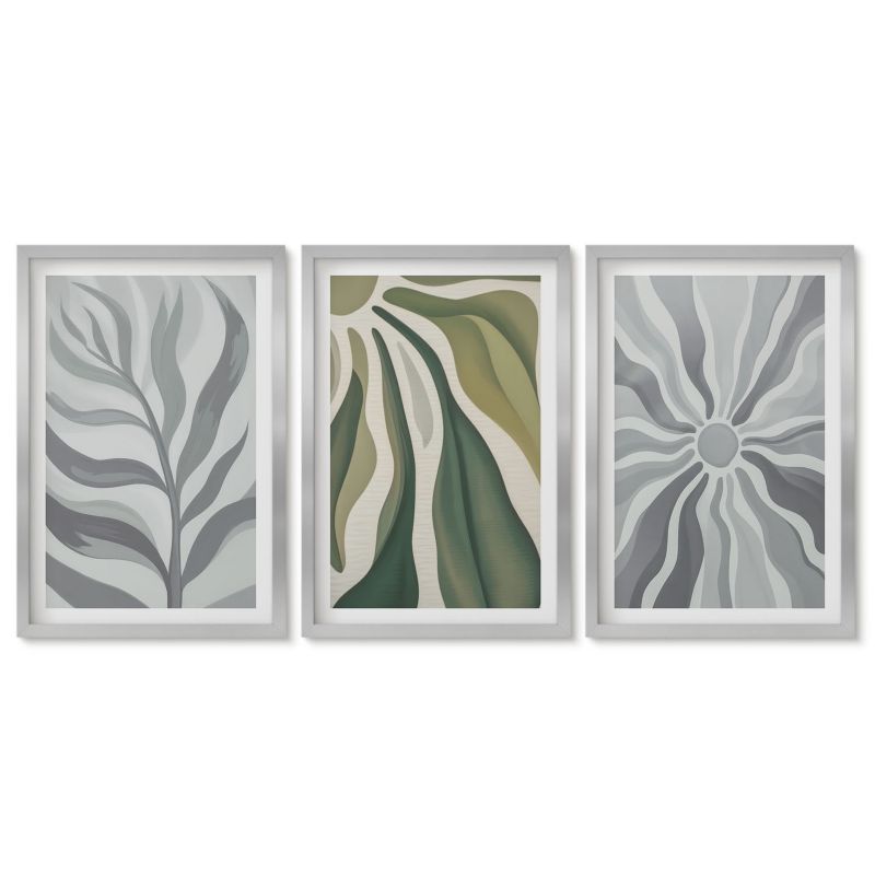 Komplet obrazów srebrna rama Tulup 40x60 cm Roślinne wzory w zieleni Stylowa galeria nad biurko 1 kpl
