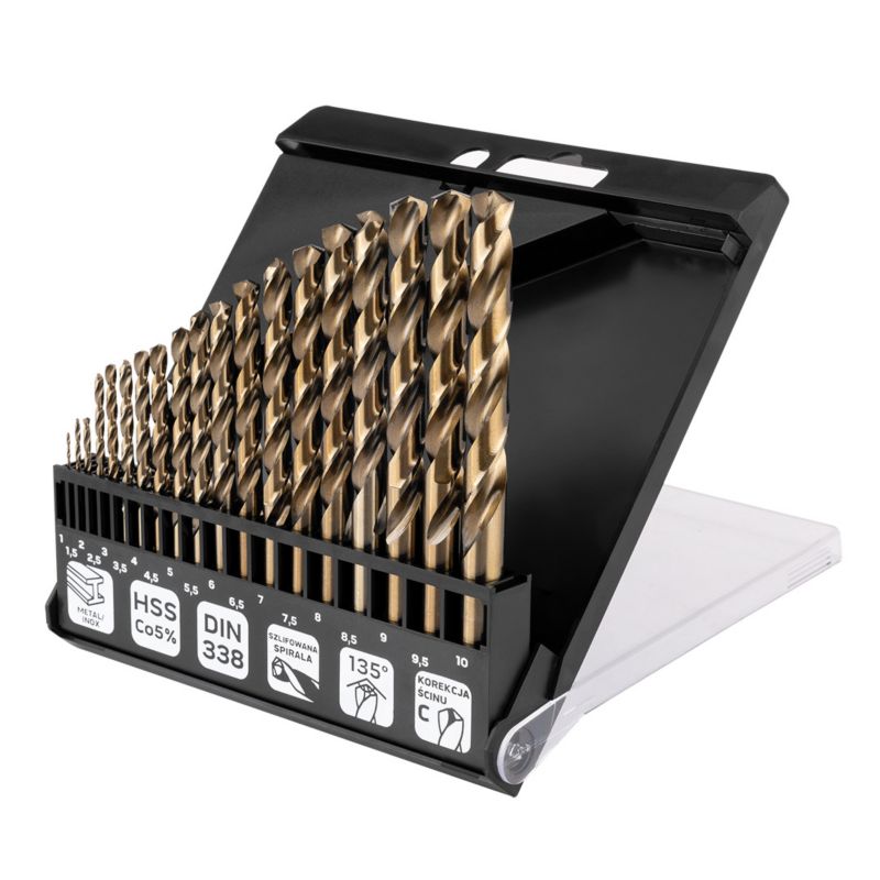 Wiertła do metalu NEO TOOLS HSS-CNC, Pro-Tec, 1.0-10.0 mm, zestaw 19 szt. 1 kpl