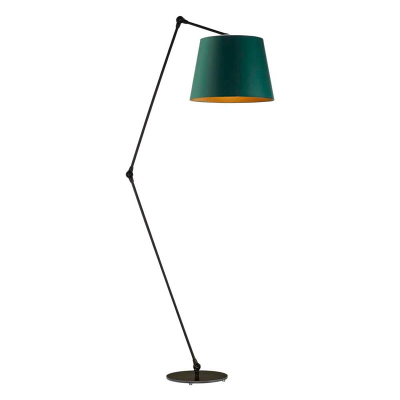 Lampa stojąca Volta Light Factory podłogowa przegubowa regulowana z abażurem butelkowa zieleń ze złotem stożek SOUL 1szt.