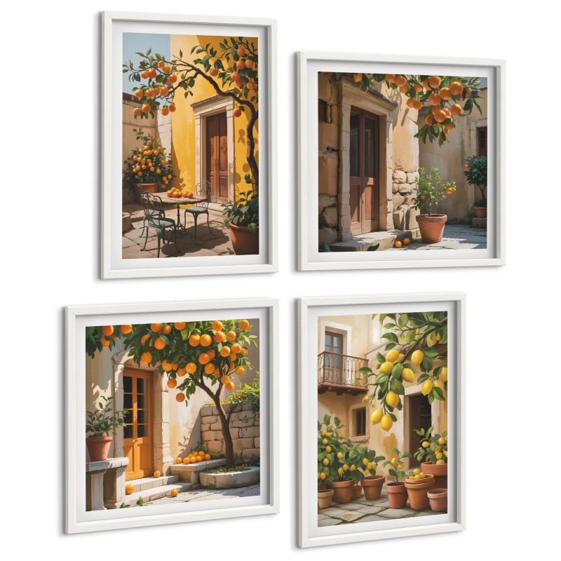 Czteroczęściowy Zestaw Obrazów ArtPrintCave (2x50x50+2x40x60cm) Biała rama Owoce cytrusowe w słońcu 1 kpl.