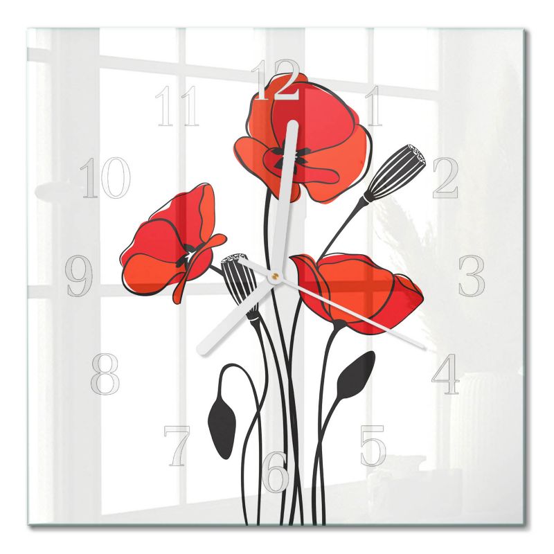 Designerski Zegar Ścienny Tulup 30x30 cm z Białymi Wskazówkami Mak Roślina 1 szt.
