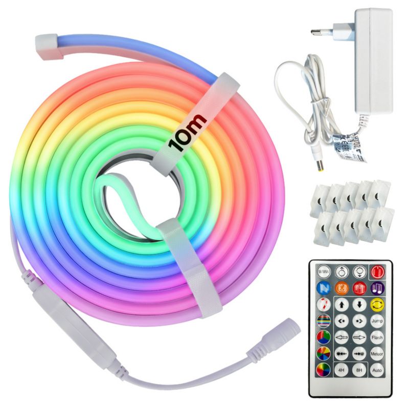 Taśma LED HOROZ RGB neon, 24V, 10W/m, 200lm/m, IP65, ze sterownikiem, zasilaczem i pilotem, rolka 10m, DIGITAL-10 1szt