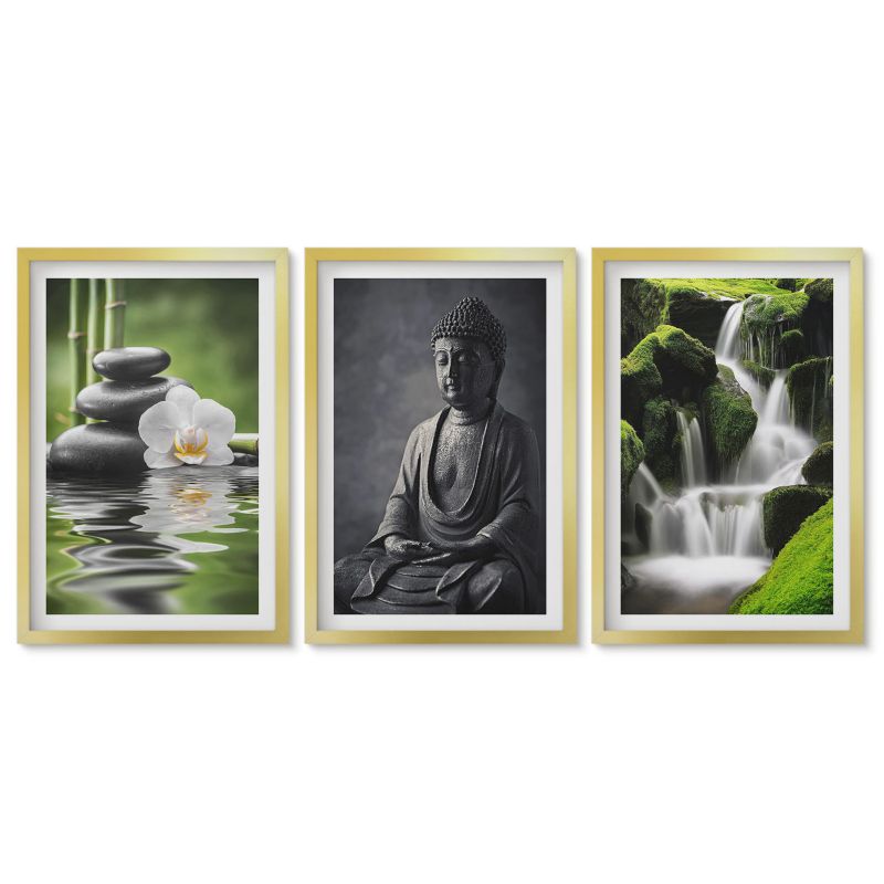Zestaw 3 obrazów w złotych ramach Tulup 40x60 cm Relaksujące obrazy ZEN wodne Galeria ścienna 1 kpl