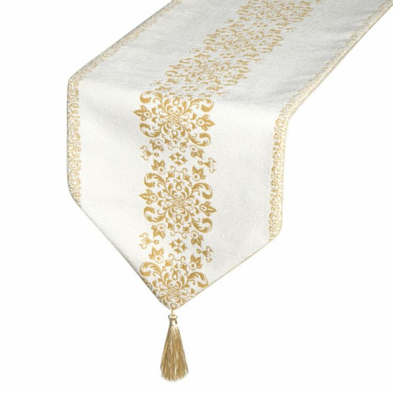 Bieżnik MAJORKA Eurofirany 30 x 180 cm biały w stylu glamour zdobiony złotym ornamentem1szt.