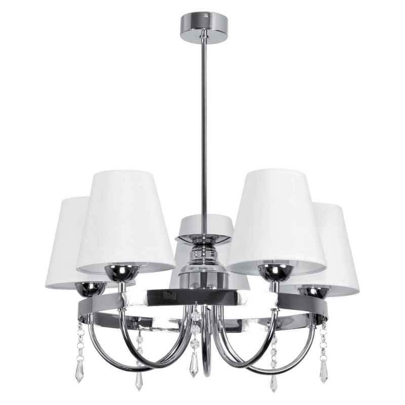 Lampa sufitowa EDYLIT żyrandol 5xE27 chrom białe stożkowe abażury glamour DIANA BIANCO 2-070 1 szt.