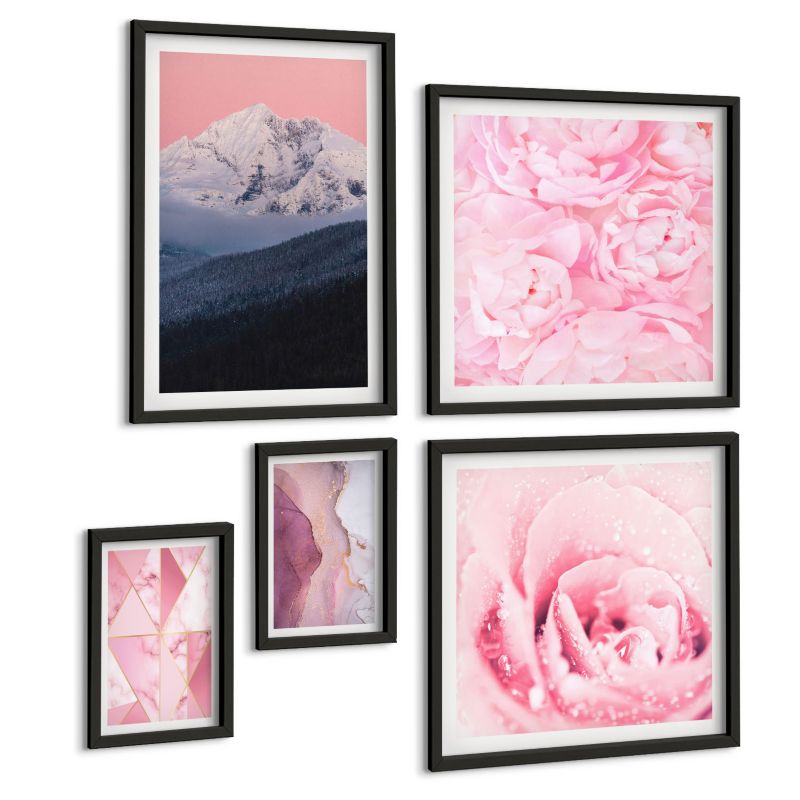 Zestaw Obrazów 5 Częściowy ArtPrintCave (2x50x50+2x20x30+40x60cm) Czarna rama Dekoracyjne abstrakcje farb 1 kpl.