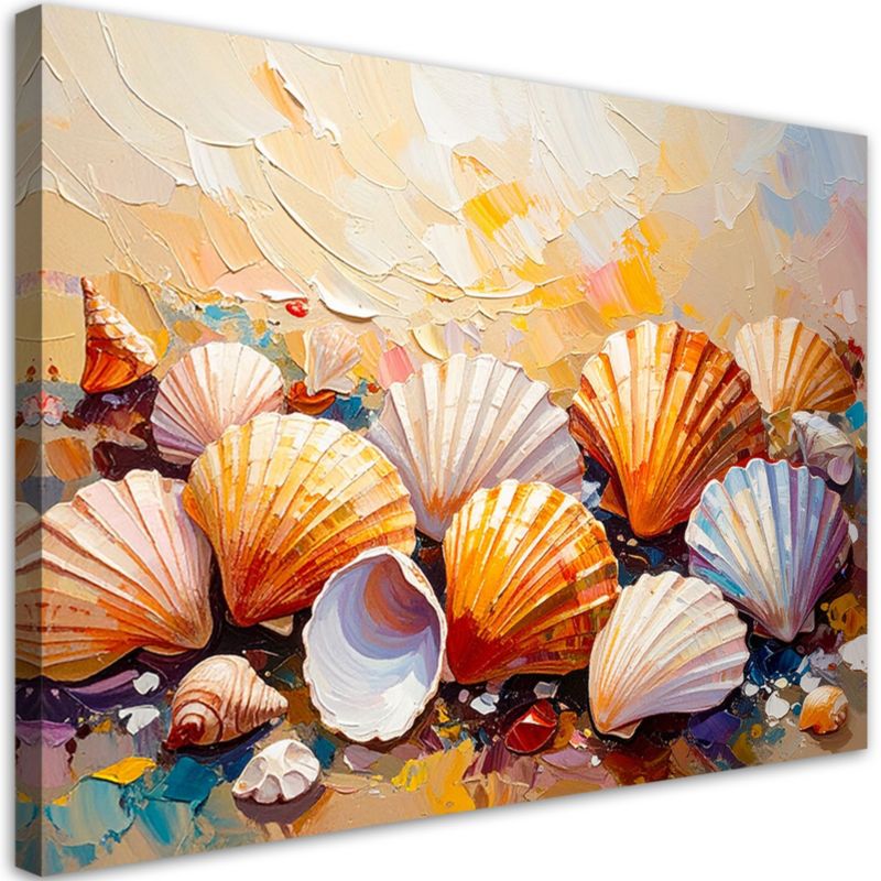 Obraz do salonu łazienki Feeby Kolorowe Muszle Plaża imitacja farby 100x70cm 1szt