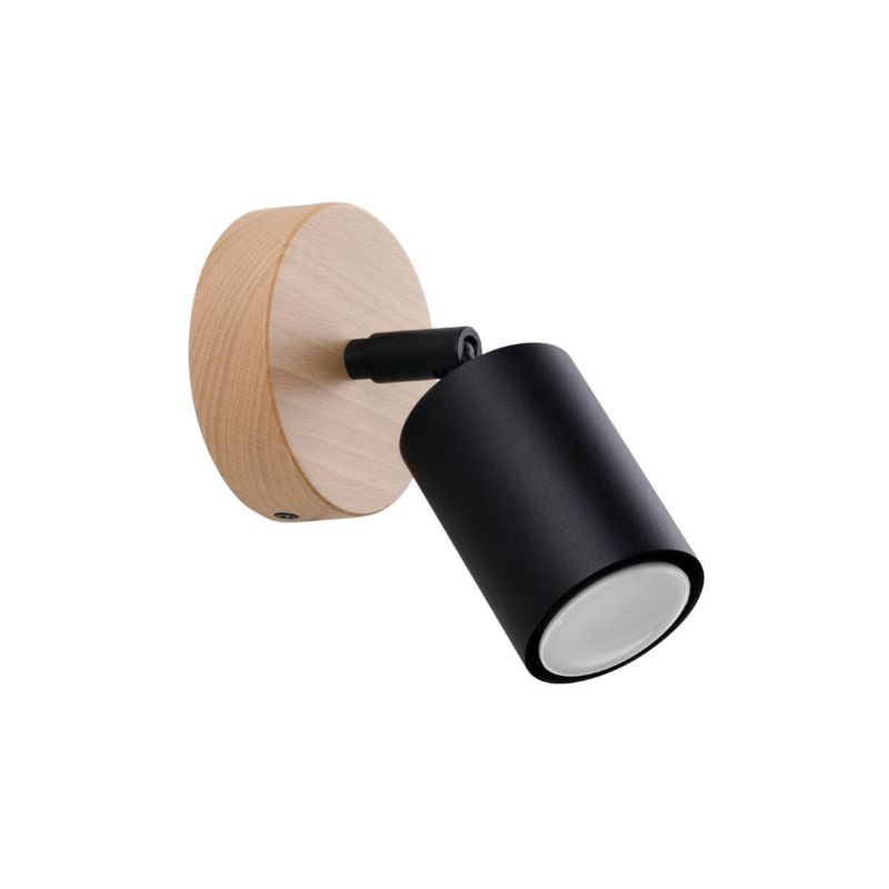 Kinkiet ścienny Sollux Lighting Verdo czarny-drewno do czytania 1 x GU10 x 10W IP20 wym: 16 x 10 x 16 cm - 1 szt.