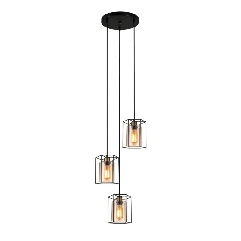 Lampa sufitowa wisząca Italux Kalula 7678 czarno-miedziana industrialna 3xE27 x 1 szt.